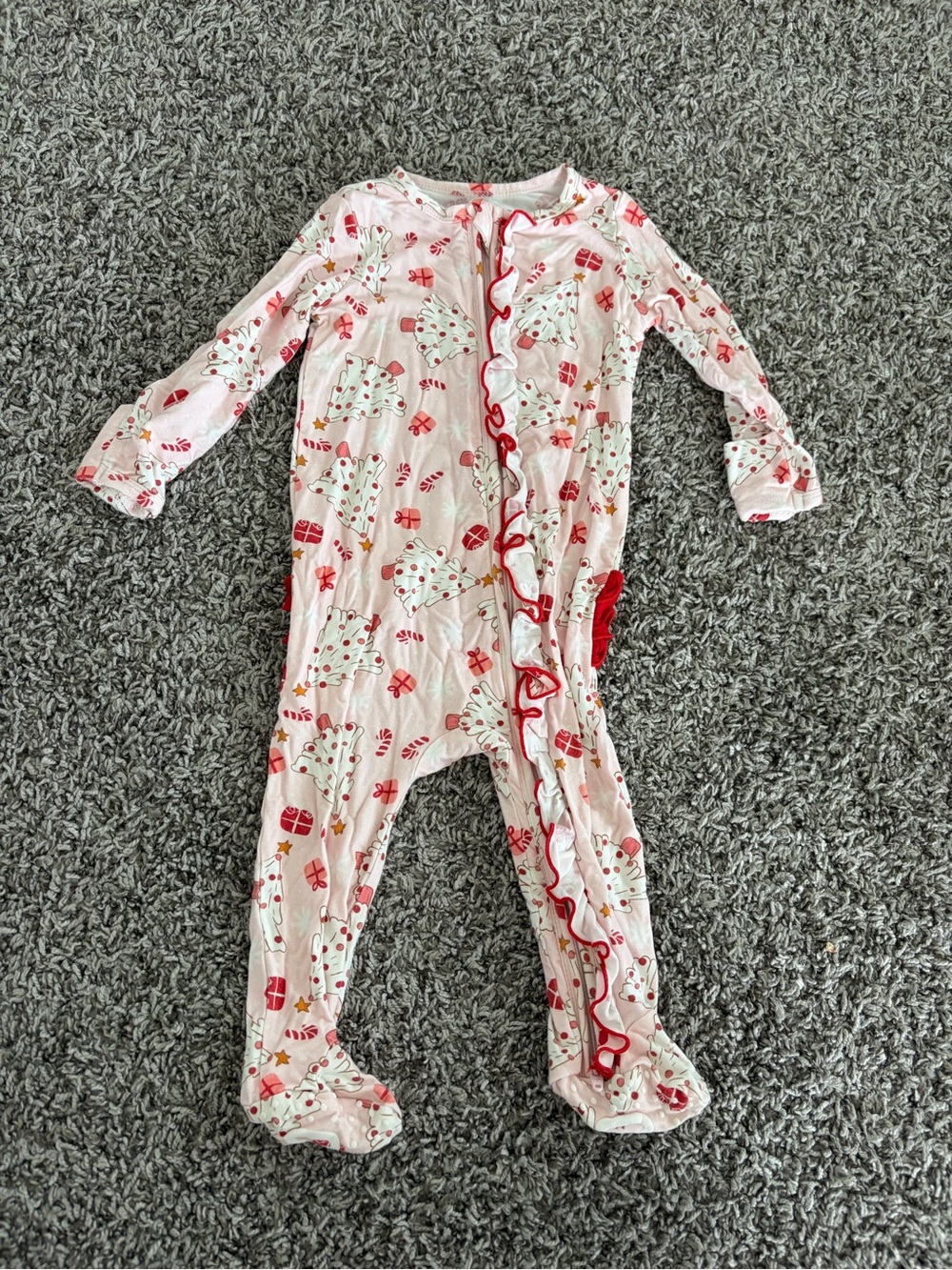 Caden Lane Pink Holiday Tree Ruffle Footie